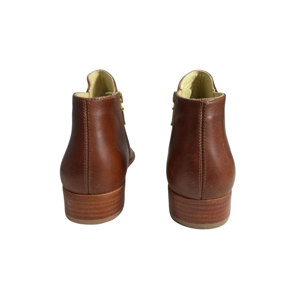 NISOLO Lana Leather Ankle Boots Cognac Brown Side Zip Chelsea Boot $200 Size 8